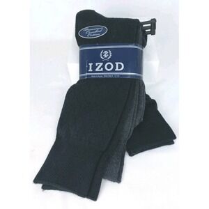 IZOD Mens Dress Socks 3-Pack Crew 2-Black 1-Gray Combed Cotton 6-12.5 New